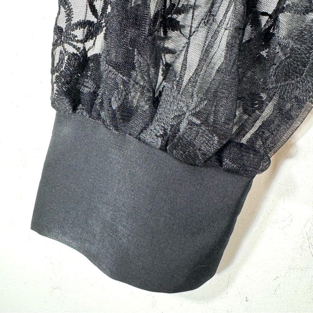 Shein Black Sheer Lace Balloon Sleeve Blouse - Picture 4 of 9